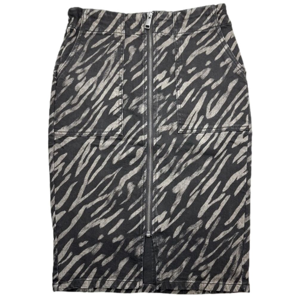 G by GIULIANA Zip Front Grey Black Tiger Stripe Denim Pencil Skirt Size 0 NWOT